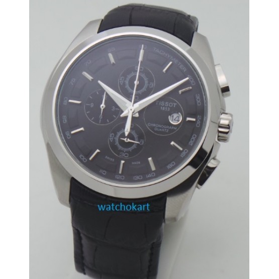 Tissot Couturier Chronograph Black Steel Leather Strap Watch