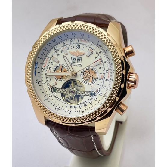 Breitling Bentley White Swiss Automatic Tourbillon Leather Strap Watch