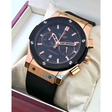 Hublot Classic Fusion Chronograph Rose Gold Black Rubber Strap Watch