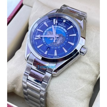 OMEGA SEAMASTER AQUA TERA WORLD TIME BLUE STEEL SWISS AUTOMATIC WATCH