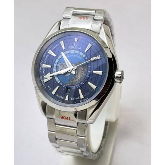 OMEGA SEAMASTER AQUA TERA WORLD TIME BLUE STEEL SWISS AUTOMATIC WATCH