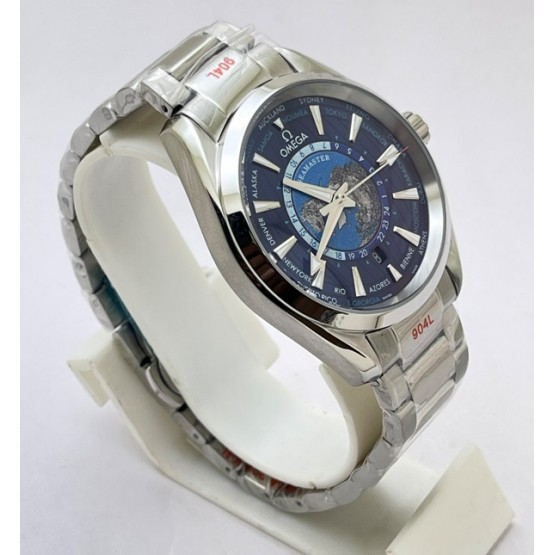 OMEGA SEAMASTER AQUA TERA WORLD TIME BLUE STEEL SWISS AUTOMATIC WATCH