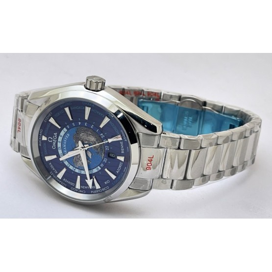 OMEGA SEAMASTER AQUA TERA WORLD TIME BLUE STEEL SWISS AUTOMATIC WATCH