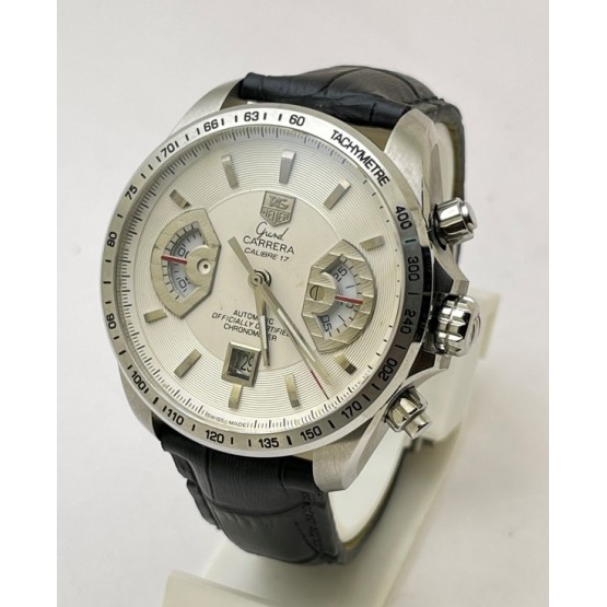 Tag Heuer Grand Carrera Calibre 17 Leather Strap White Swiss ETA 7750 Valjoux Movement Automatic Watch