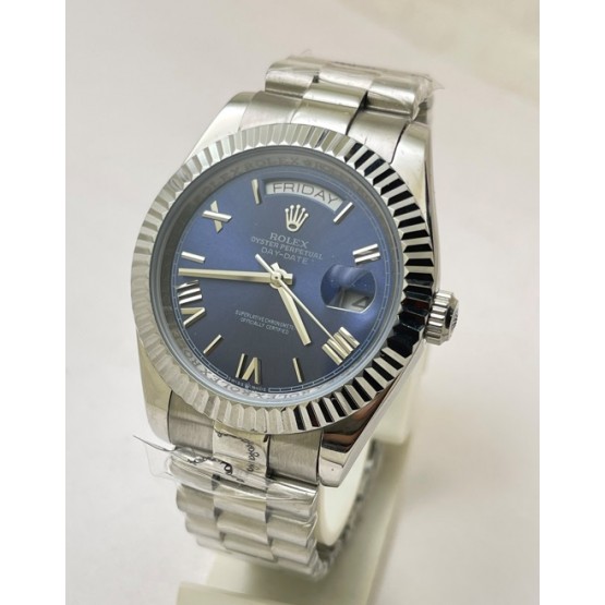 Rolex Day-Date Steel Roman Marking Blue Swiss Automatic Watch