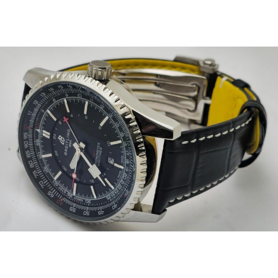 Breitling Navitimer GMT Black Leather Strap Swiss Automatic Watch