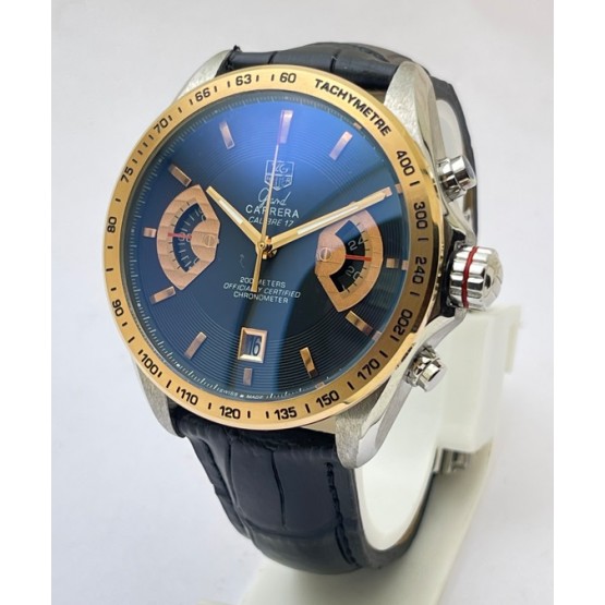 Tag Heuer Grand Carrera Calibre 17 Black Rose Gold Leather Strap Watch