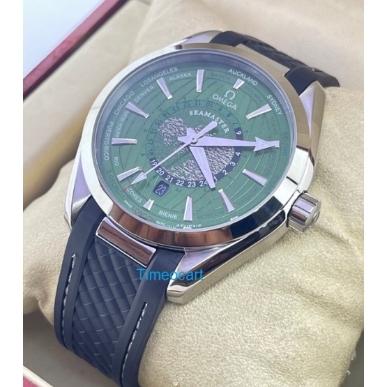 OMEGA SEAMASTER AQUA TERA WORLD TIME GREEN SWISS AUTOMATIC WATCH