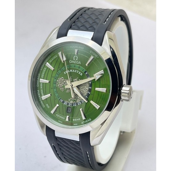 OMEGA SEAMASTER AQUA TERA WORLD TIME GREEN SWISS AUTOMATIC WATCH