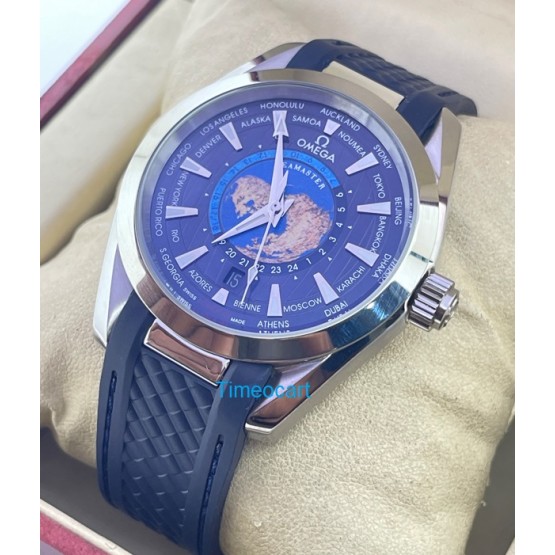 OMEGA SEAMASTER AQUA TERA WORLD TIME BLUE SWISS AUTOMATIC WATCH