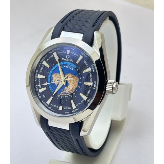 OMEGA SEAMASTER AQUA TERA WORLD TIME BLUE SWISS AUTOMATIC WATCH