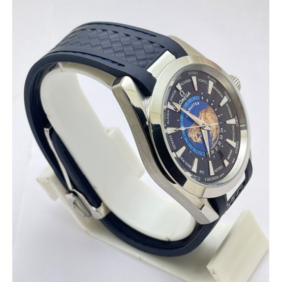 OMEGA SEAMASTER AQUA TERA WORLD TIME BLUE SWISS AUTOMATIC WATCH