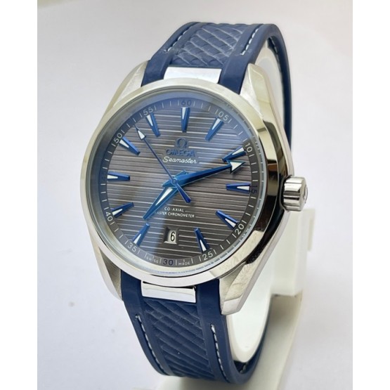 OMEGA SEAMASTER AQUA TERRA GREY BLUE RUBBER STRAP LIMITED EDITION SWISS AUTOMATIC WATCH