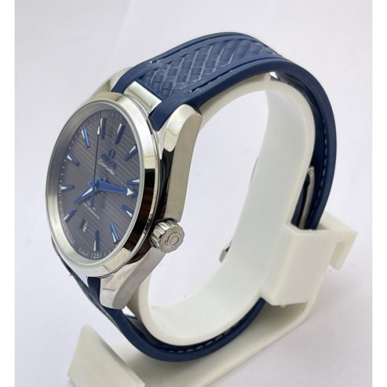 OMEGA SEAMASTER AQUA TERRA GREY BLUE RUBBER STRAP LIMITED EDITION SWISS AUTOMATIC WATCH