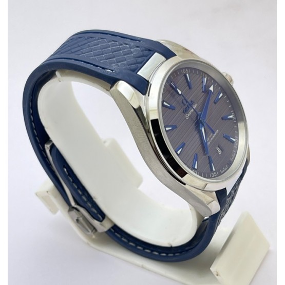 OMEGA SEAMASTER AQUA TERRA GREY BLUE RUBBER STRAP LIMITED EDITION SWISS AUTOMATIC WATCH