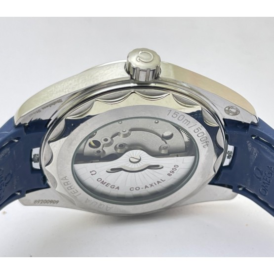 OMEGA SEAMASTER AQUA TERRA GREY BLUE RUBBER STRAP LIMITED EDITION SWISS AUTOMATIC WATCH