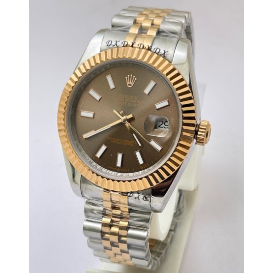 Rolex Date-Just Brown Dial Stick Marker Dual Tone Swiss Automatic Watch