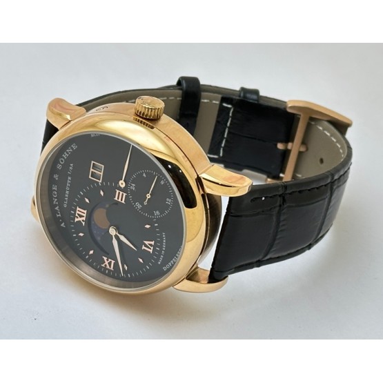 A. Lange & Shone Grand Lange 1 Moon Phase Rose Gold Black Swiss Automatic Watch