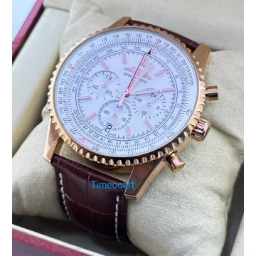 Breitling Navitimer Chrono White Rose Gold Leather Strap Watch