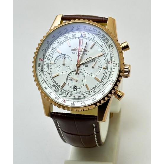 Breitling Navitimer Chrono White Rose Gold Leather Strap Watch