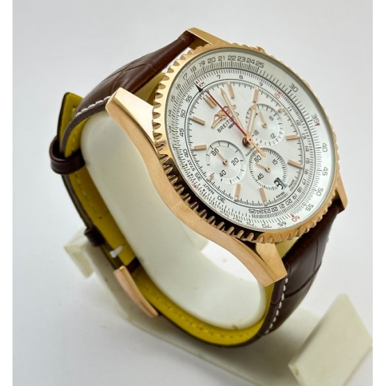 Breitling Navitimer Chrono White Rose Gold Leather Strap Watch