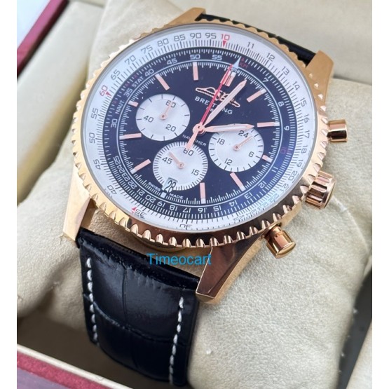 Breitling Navitimer Rose Gold Black Leather Strap Watch