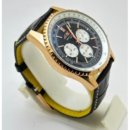 Breitling Navitimer Rose Gold Black Leather Strap Watch