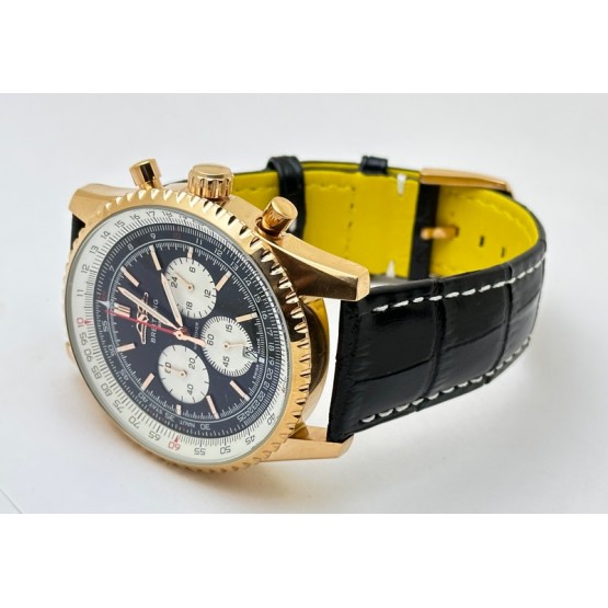 Breitling Navitimer Rose Gold Black Leather Strap Watch