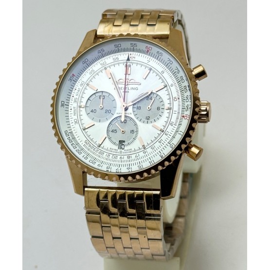 Breitling Navitimer Chronograph White Rose Gold Mens Watch