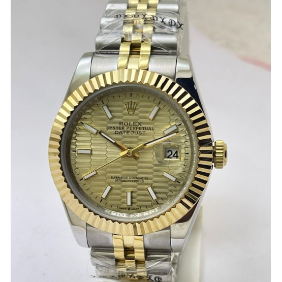 Rolex Date-Just Golden Fluted Motif Swiss Automatic Watch