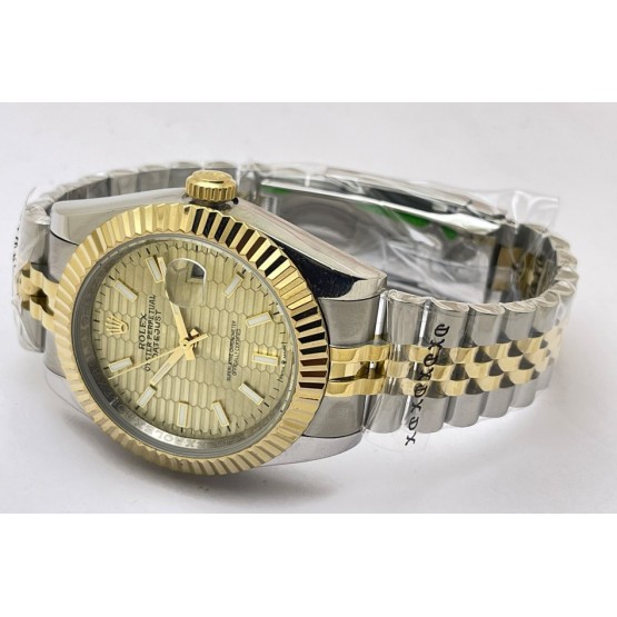 Rolex Date-Just Golden Fluted Motif Swiss Automatic Watch