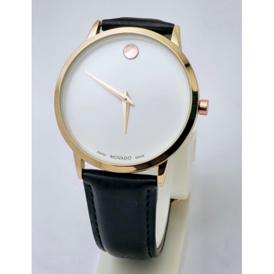 Movado Ultra Slim White Dial Leather Strap Watch