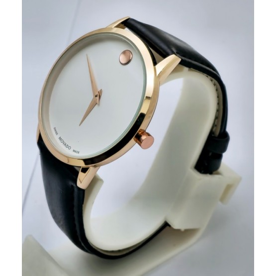 Movado Ultra Slim White Dial Leather Strap Watch