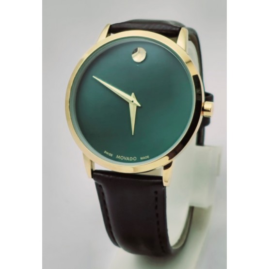 Movado Ultra Slim Green Dial Leather Strap Watch