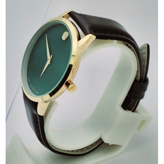 Movado Ultra Slim Green Dial Leather Strap Watch