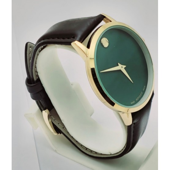 Movado Ultra Slim Green Dial Leather Strap Watch