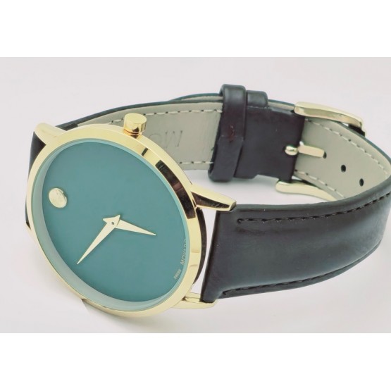 Movado Ultra Slim Green Dial Leather Strap Watch