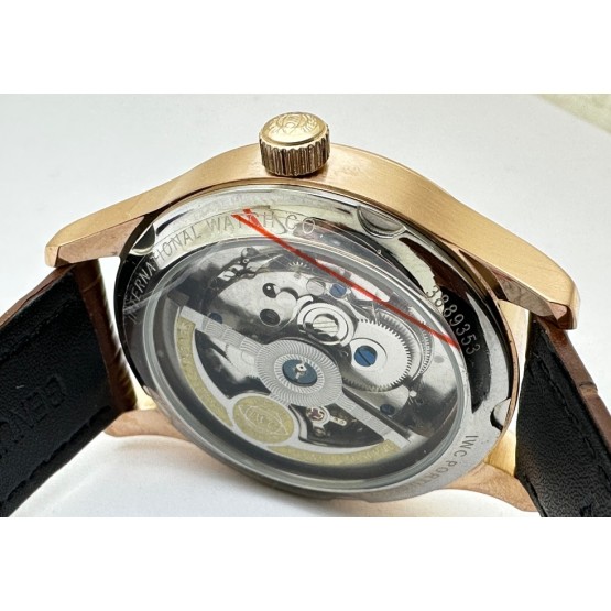 I W C Portuguese Power Reserve Rose Gold White Dial Leather Strap Swiss Automatic Watch