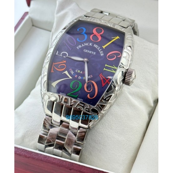 Franck Muller Crazy Hours Croco Blue Steel Swiss Automatic Watch