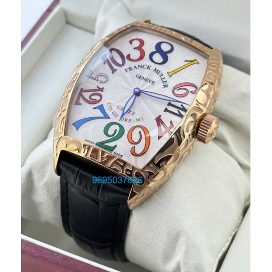 Franck Muller Crazy Hours Croco White Rose Gold Leather Strap Swiss Automatic Watch