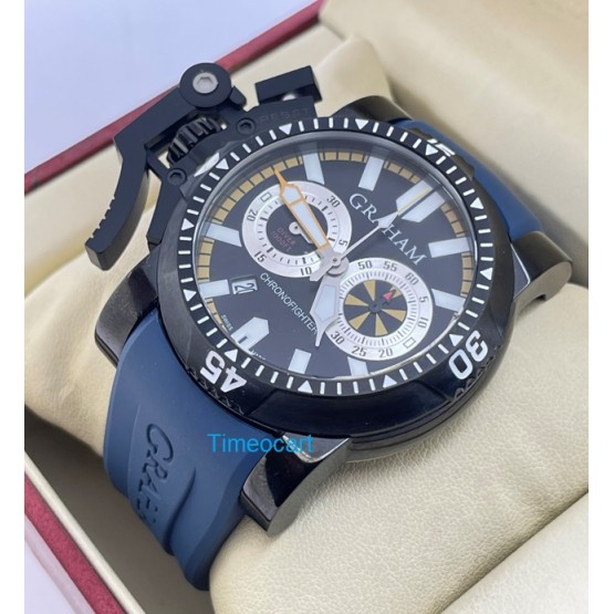 Graham Chronofighter Oversize Blue Rubber Strap Watch