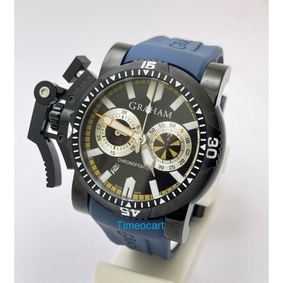 Graham Chronofighter Oversize Blue Rubber Strap Watch