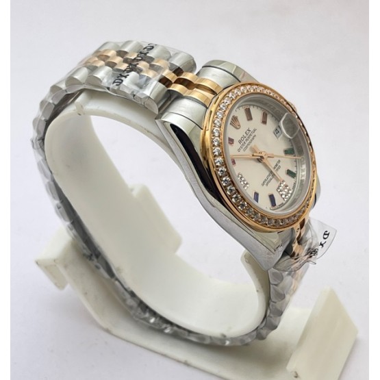 Rolex Datejust White Diamond Bezel Mother Of Pearl Dual Tone Swiss Automatic Ladies Watch