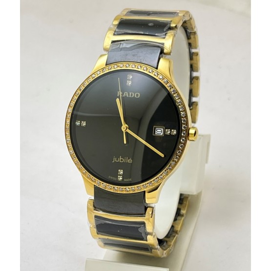 Rado Jubile Diamond Bezel Gold Black Bracelet Watch