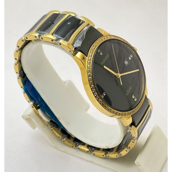 Rado Jubile Diamond Bezel Gold Black Bracelet Watch