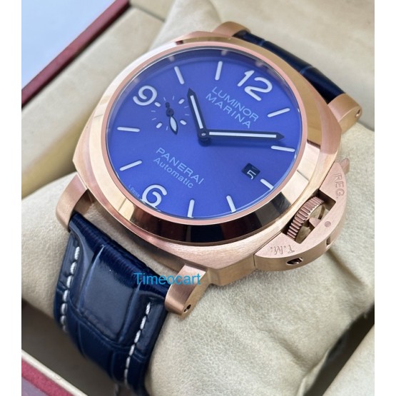 Panerai Marina Blue Rose Gold Leather Strap Swiss Automatic Watch