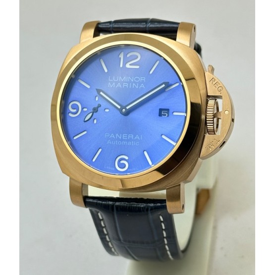 Panerai Marina Blue Rose Gold Leather Strap Swiss Automatic Watch