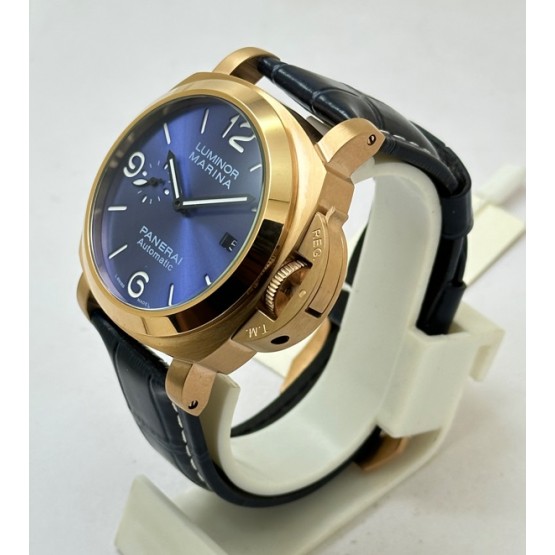 Panerai Marina Blue Rose Gold Leather Strap Swiss Automatic Watch