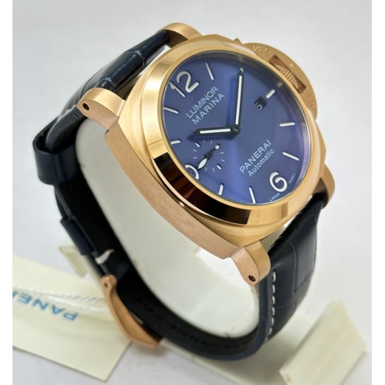 Panerai Marina Blue Rose Gold Leather Strap Swiss Automatic Watch