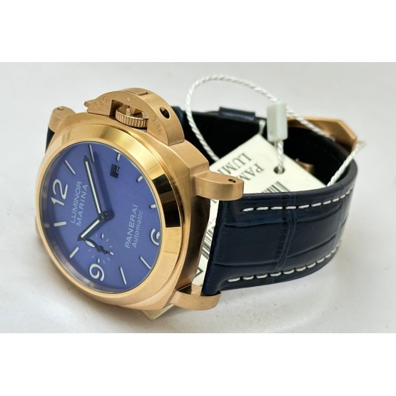 Panerai Marina Blue Rose Gold Leather Strap Swiss Automatic Watch